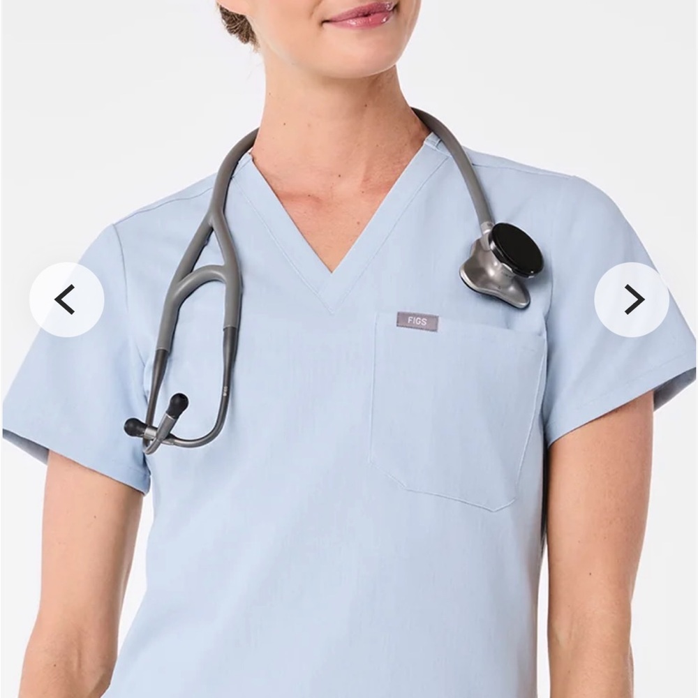 Figs Sky Blue V-Neck Scrub Top